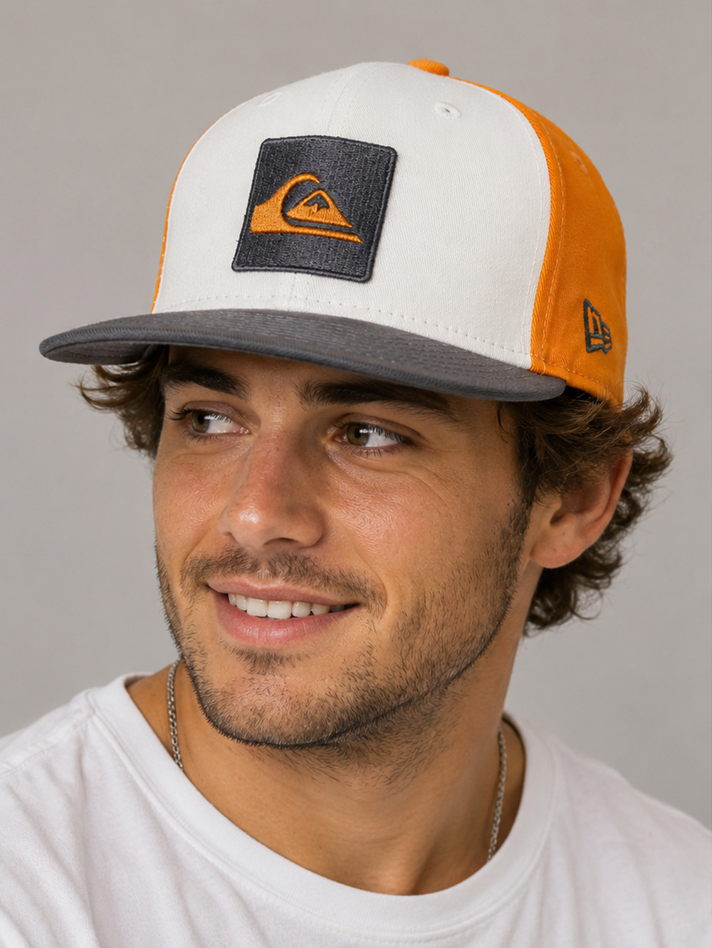 Quiksilver New Era 9FIFTY Snapback Cap Orange White Gray Surf Skate Adjustable